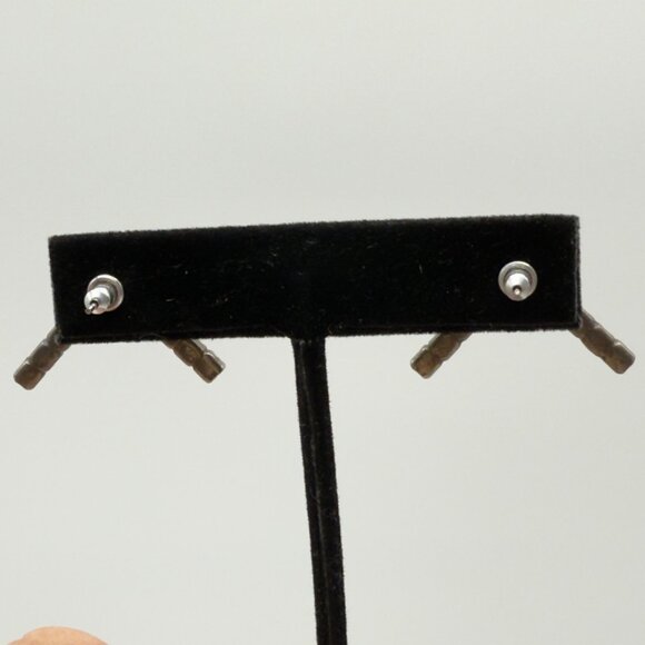 Vintage Rhinestone Chevron Stud Earrings Silver-Tone Metal - Picture 6 of 8